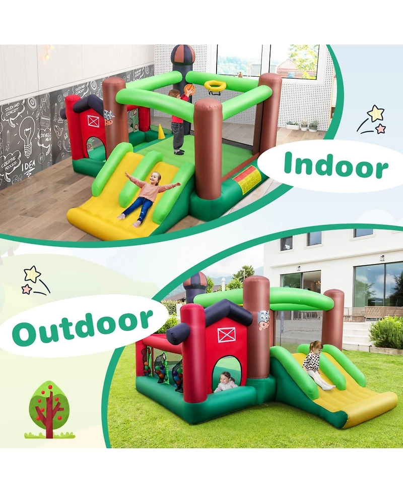 Hongge Kids Castle Slide Bouncer 6-in-1 Inflatable Castle with Trampoline and 680W Blower