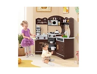 Hongge Corner Wooden Play Kitchen with Coffee Machine and Slide for Kids.