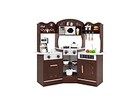 Hongge Corner Wooden Play Kitchen with Coffee Machine and Slide for Kids.