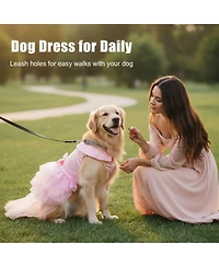 Aronkl Dog Dress Princess Lace with Veil Necklace Bows Sequins Formal Party Costume