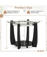 Sugift Two Tier Round Glass Coffee Table with Storage Shelf