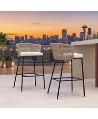 Gymax Outdoor Bar Stools Set of w/Cushions and Backrests for Balcony Garden Poolside