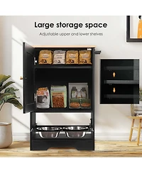 Aostirmotor Black Pet Feeding Station with Storage Cabinet and 2 Elevated Dog Bowls, Anti-Tip Design