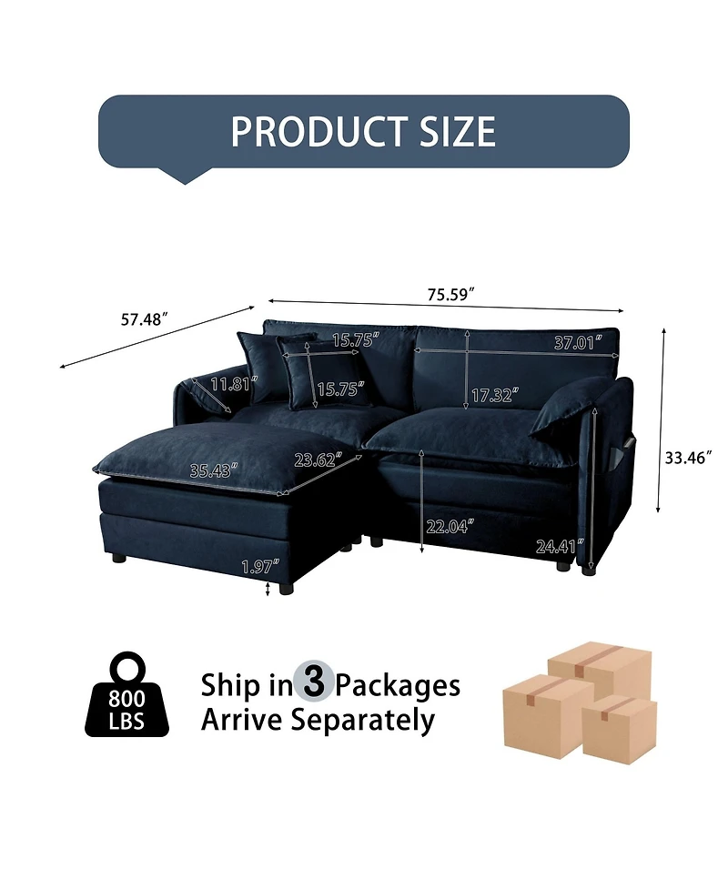 Boyel Living Deep Seat Sectional Sofa Cloud Couch with Ottoman, Modern Chenille Comfy Love Upholstered Modular L Shaped Couch,Diy Combination