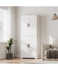 gaomon Farmhouse Kitchen Pantry Cabinet, 71" Tall Wood Pantry Storage Cabinet with 4 Doors & Adjustable Shelves, Freestanding Cupboard for Dining Room