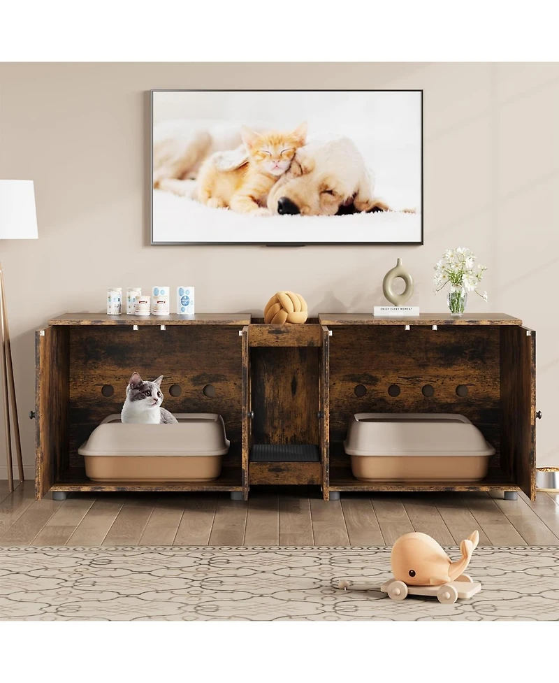 gaomon Cat Litter Box Enclosure 55.1" Double Litter Box Furniture Large Cat Box Enclosure Kitty Litter Box for 2 Cats Hidden Cat Litter Cabinet
