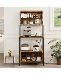 gaomon 67.7'' baker s rack with power outlet, 5 tier farmhouse microwave stand with shelves and cabinet, rustic kitchen storage rack, easy assembly.