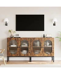 gaomon Set of 2 Sideboards with Fluted Glass Doors, 31.5" Wide Buffet Cabinet with Adjustable Shelves & Metal Legs, for Entryway, Living Room & D