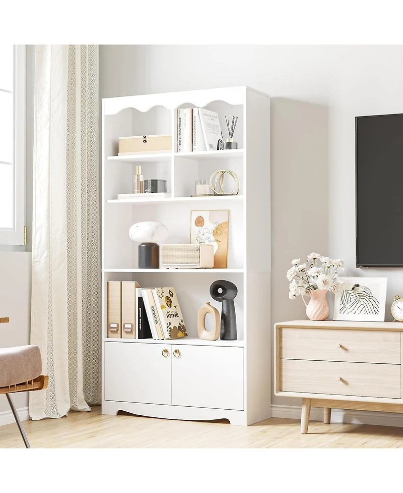 gaomon 5 Tier Bookshelf with Doors, 63 Inch Tall Bookshelves and Bookcases, Modern Wood Book Shelf, Freestanding Display Shelf Storage Organizer