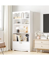 gaomon 5 Tier Bookshelf with Doors, 63 Inch Tall Bookshelves and Bookcases, Modern Wood Book Shelf, Freestanding Display Shelf Storage Organizer