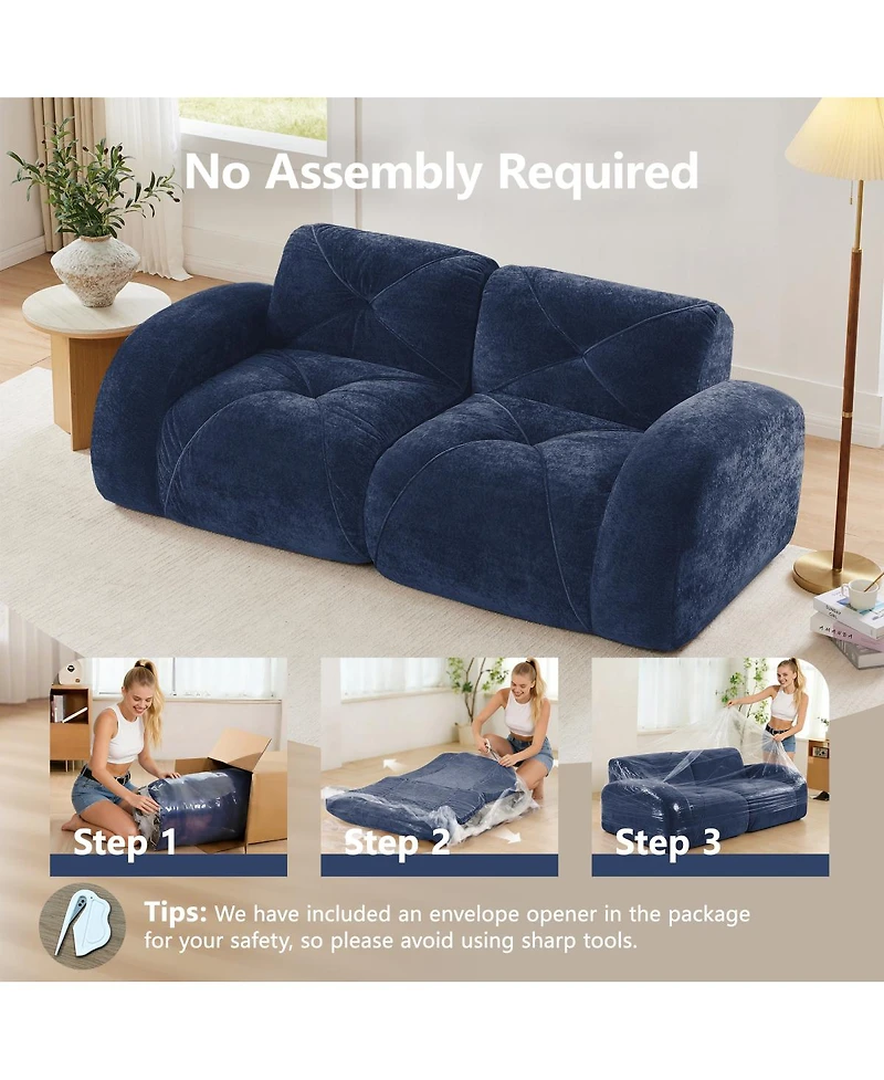 Streamdale Furniture Streamdale Blue 2-Seater Tufted Velvet Sofa with Anti-Slip Design