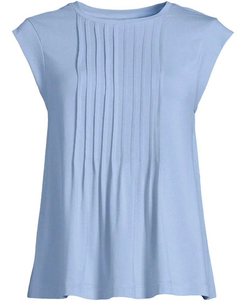 Lands' End Women's Cap Sleeve Lightweight Jersey Pintuck Swing Top