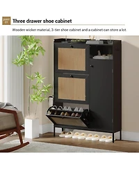 gaomon Rattan Shoe Cabinet Storage Flip Drawers Top Hooks Doors Adjustable Shelves Tall Thin Closet Organizer