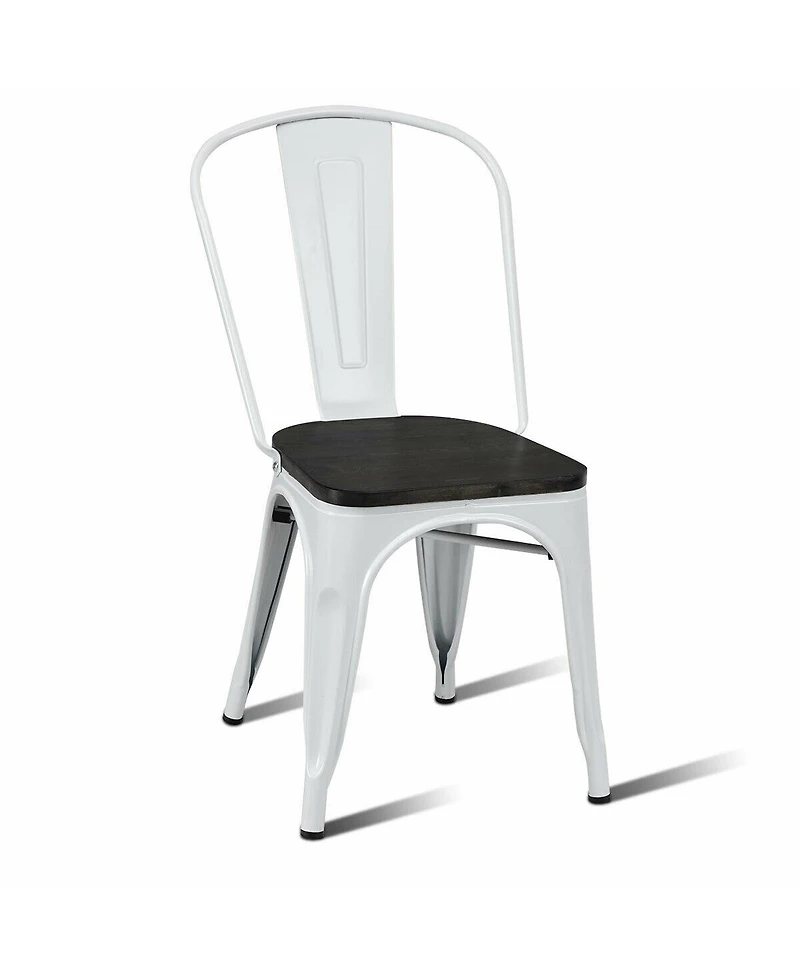 Sugift Tolix Style Metal Dining Chairs Set of Four with Wood Seats