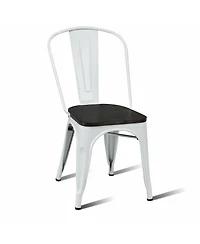 Sugift Tolix Style Metal Dining Chairs Set of Four with Wood Seats