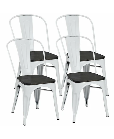 Sugift Tolix Style Metal Dining Chairs Set of Four with Wood Seats