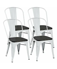 Sugift Tolix Style Metal Dining Chairs Set of Four with Wood Seats