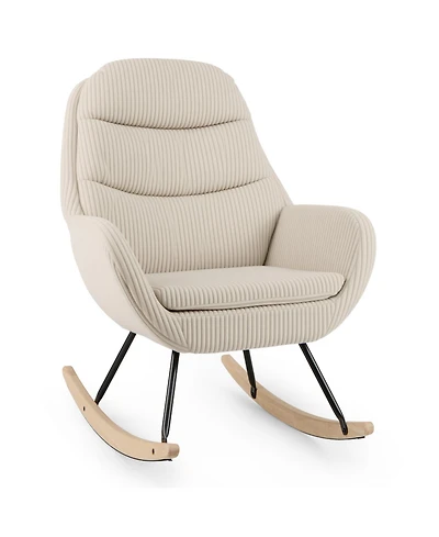 Sugift Upholstered Nursery Rocking Chair with Padded Seat and Back