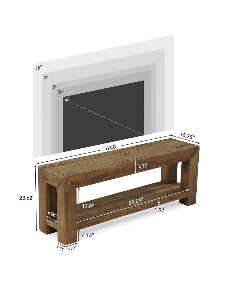 Tribesigns Solid Wood Tv Stand for Tvs up to 75'', 63" TV Console Entertainment Center with Open Storage Shelves
