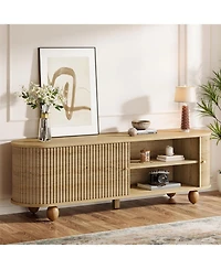 Tribesigns Farmhouse Fluted Tv Stand with Storage Shelves and Sliding Doors, 70" Extra Long Media Console for TVs up to 65+ Inches