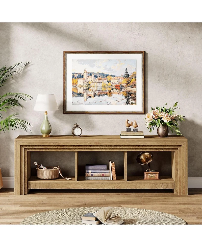 Tribesigns 63" Tv Stand for TVs Up to 75 Inches, Farmhouse Entertainment Center with Open Storage, Media Console