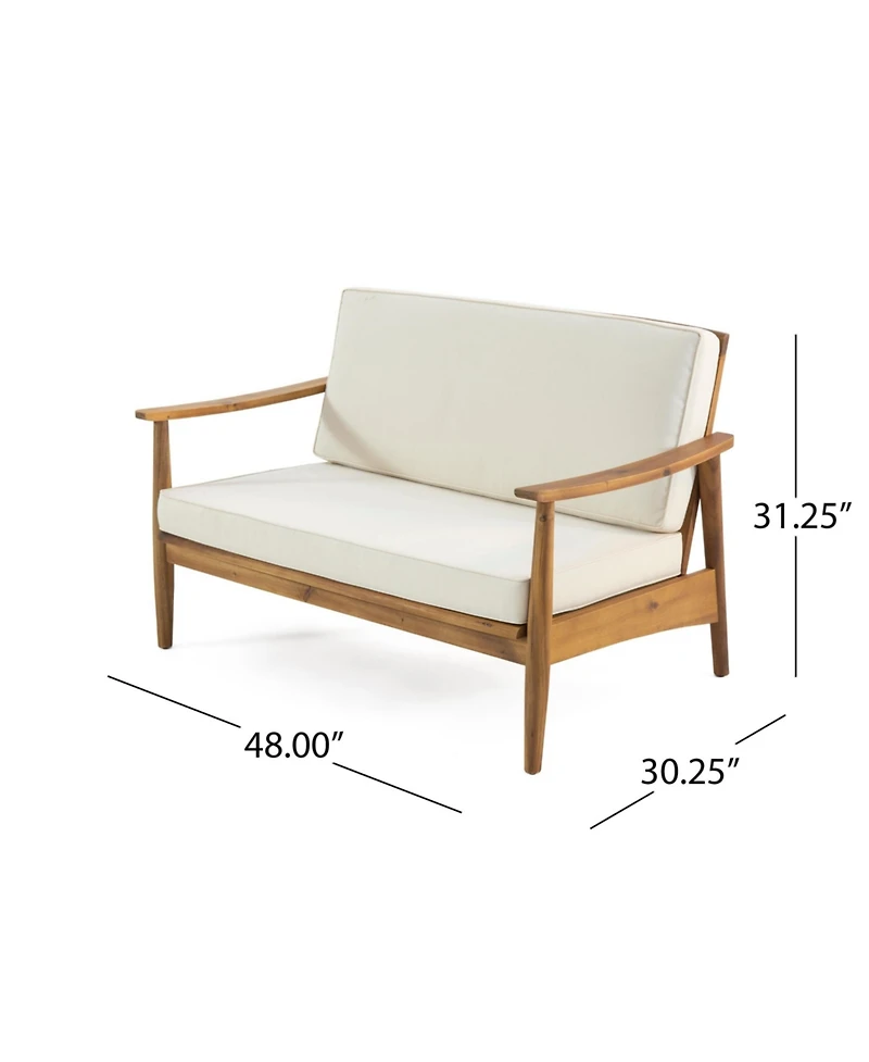 Flynama Minimalistic Acacia Wood Patio Loveseat and Coffee Table Set with Cushion for Garden Backyard Porch Poolside