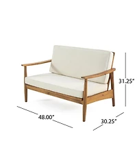 Flynama Minimalistic Acacia Wood Patio Loveseat and Coffee Table Set with Cushion for Garden Backyard Porch Poolside