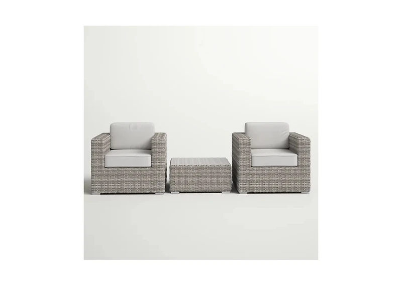 Flynama Fully Assembled 2 Person Rattan Wicker Seating Set with Cushions Tempered Glass Coffee Table for Backyard