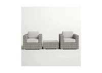 Flynama Fully Assembled 2 Person Rattan Wicker Seating Set with Cushions Tempered Glass Coffee Table for Backyard