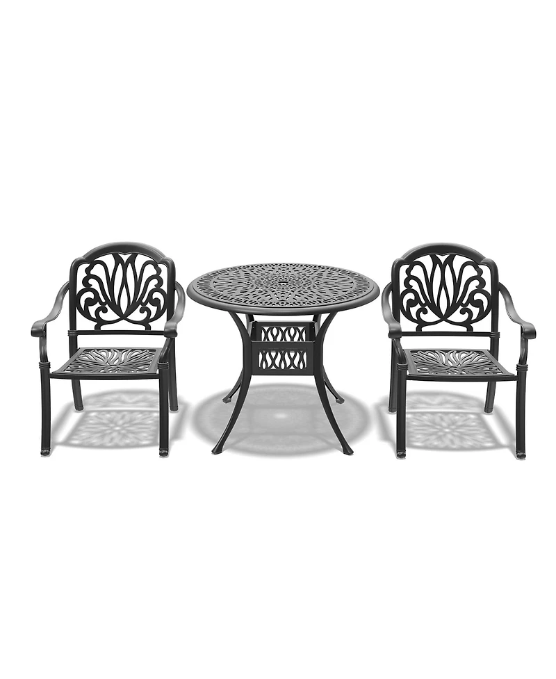 Clihome 3 Piece Bistro Table Set Cast Aluminum Patio Dining Set with Table, Random Color Cushions