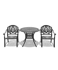 Clihome 3 Piece Bistro Table Set Cast Aluminum Patio Dining Set with Table, Random Color Cushions