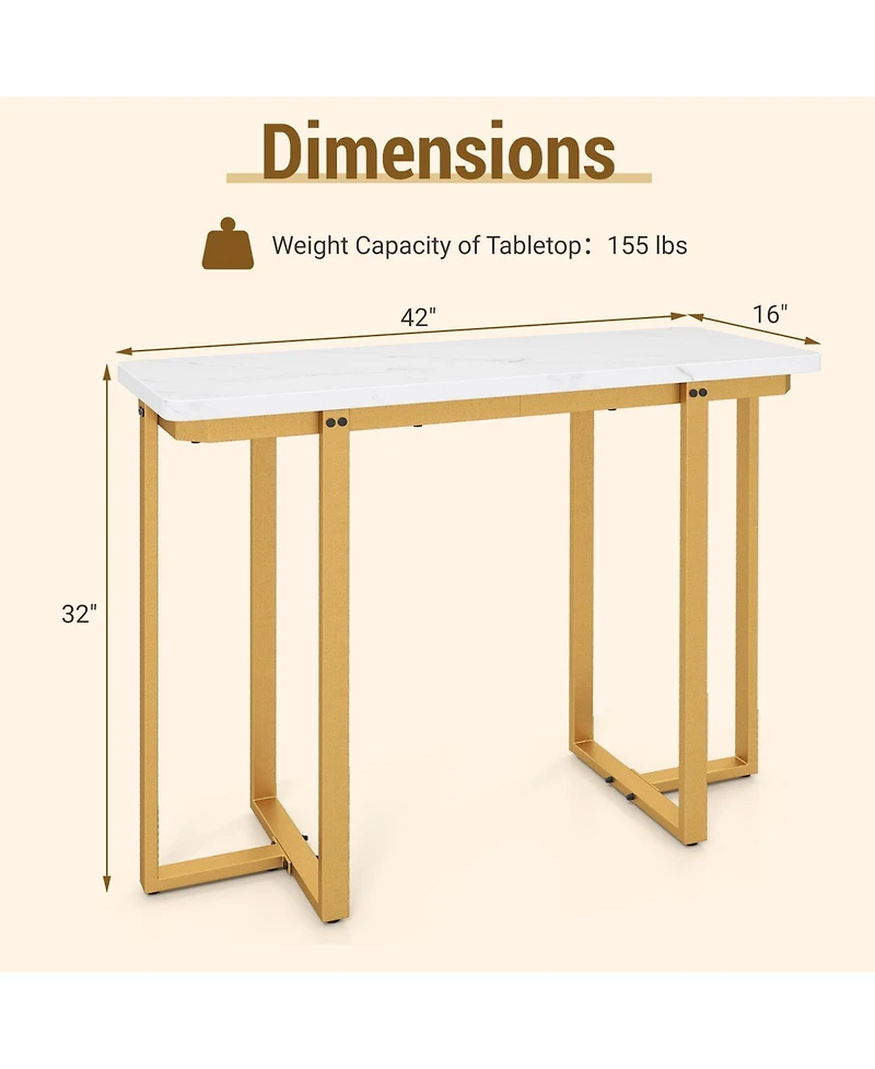 Sugift Modern Entryway Console Table with Marble Top and Metal Frame