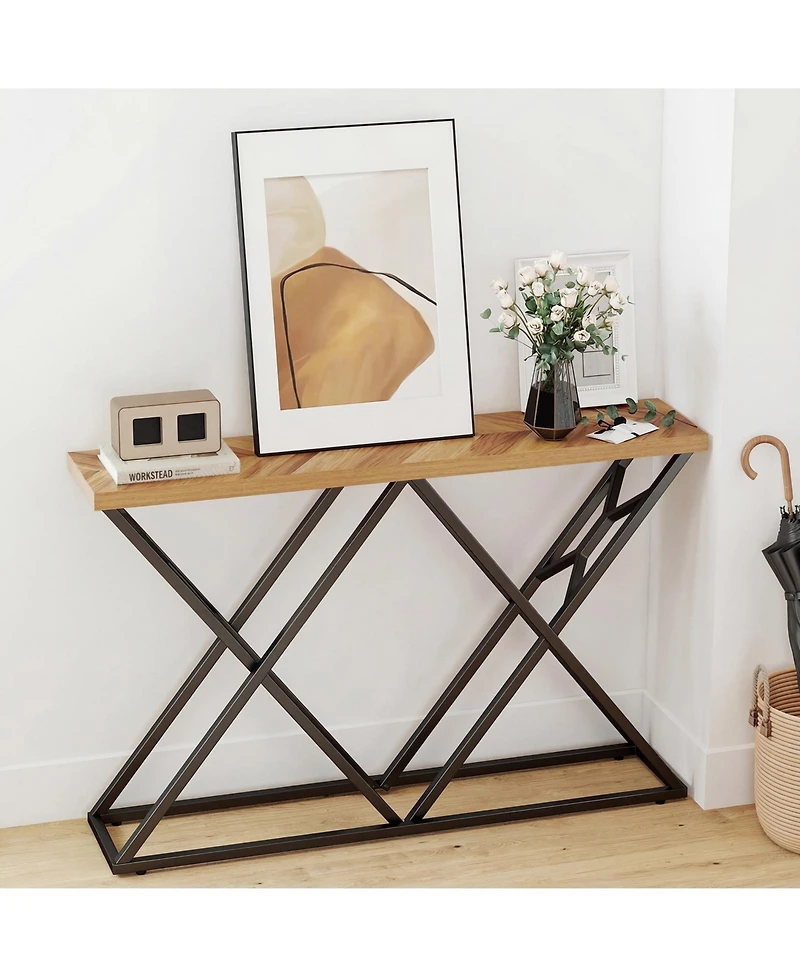 Sugift Console Table with Solid Metal Frame and Storage Shelf