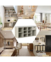 Rainsken Entryway Shoe Bench with Padded Cushion, Open Compartments and Drawer, 3-Layer Shoe Rack for Hallway