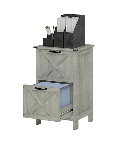 Rainsken Drawer Vertical File Cabinet, Rustic Farmhouse Filing Cabinet with Barn Doors for Letter Size, Printer Stand with Storage for Office