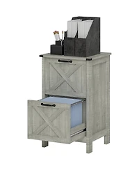 Rainsken Drawer Vertical File Cabinet, Rustic Farmhouse Filing Cabinet with Barn Doors for Letter Size, Printer Stand with Storage for Office