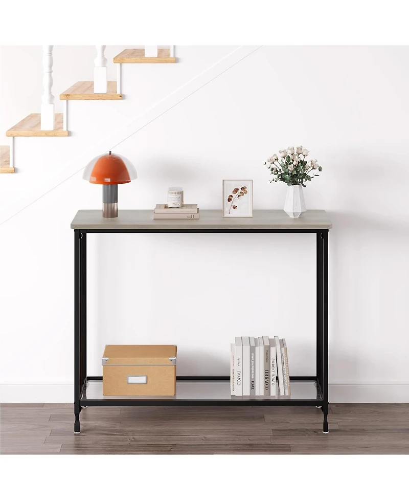gaomon Industrial Console Table, Behind Couch Table with Glass Shelf, Narrow Metal Frame Hallway Table, Entryway, Living, Bedroom