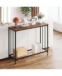 gaomon Small Entryway Console Table, Narrow Table Behind Sofa with Metal Frame and Glass Shelf