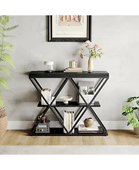 gaomon Industrial 3-Tier Console Table with X Metal Frame, Sofa Table with Storage Shelves, Entryway or Living Room