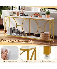 Sugift Two Tier Console Table with Faux Marble Top and Shelf