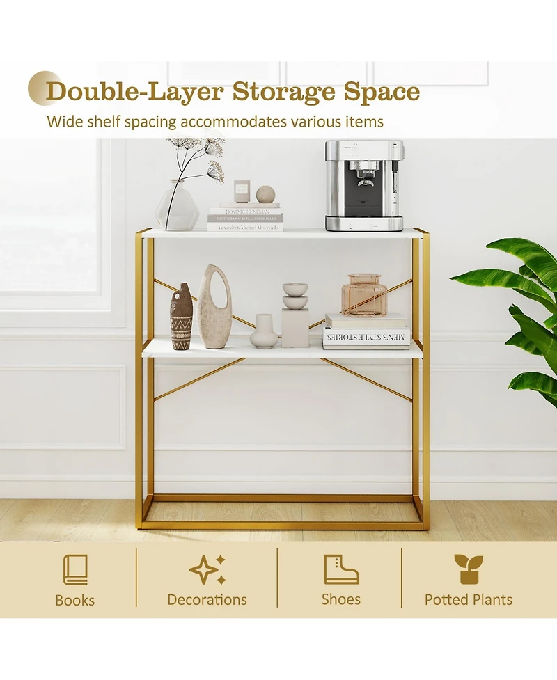 Sugift Two Tier Entryway Console Table with Wood Shelves and Frame