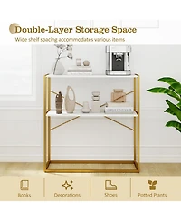 Sugift Two Tier Entryway Console Table with Wood Shelves and Frame
