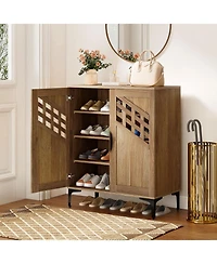 Sugift Farmhouse Shoe Storage Cabinet with Shelves and Metal Legs