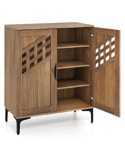 Sugift Farmhouse Shoe Storage Cabinet with Shelves and Metal Legs