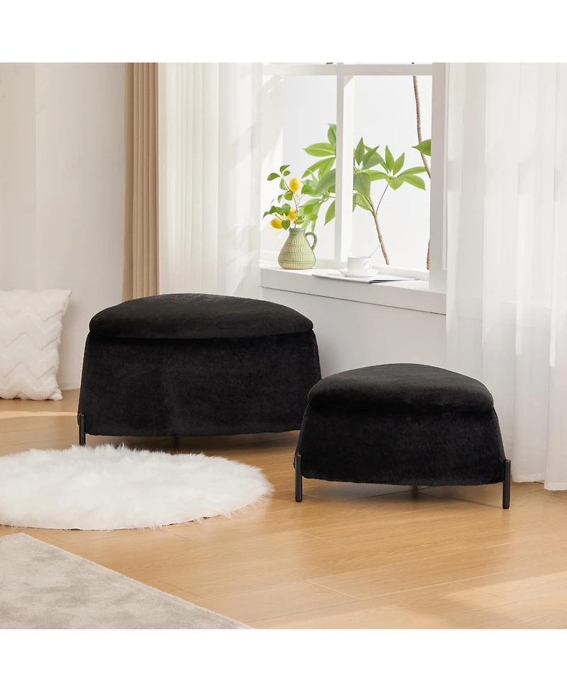 Boyel Living 2-Piece Faux Fur Storage Ottoman Set with Reversible Lid and Metal Legs, Footstool Coffee Table for Room, Bedroom, Entryway