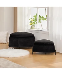 Boyel Living 2-Piece Faux Fur Storage Ottoman Set with Reversible Lid and Metal Legs, Footstool Coffee Table for Room, Bedroom, Entryway