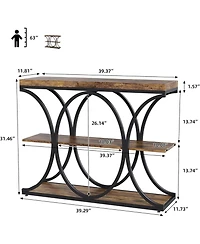 gaomon 39" Narrow Console Table for Entryway, Industrial 3-Tier Sofa Table, Round Metal Base, Storage Shelves
