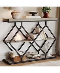 gaomon 3-Tier Entryway Table, Industrial Console Sofa Table, Open Storage Shelves, Diamond Metal Frame