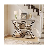 gaomon Industrial 3-Tier Entryway Table, Double X Metal Frames, 2 Storage Shelves, Rustic Wood, Living Room or Hallway