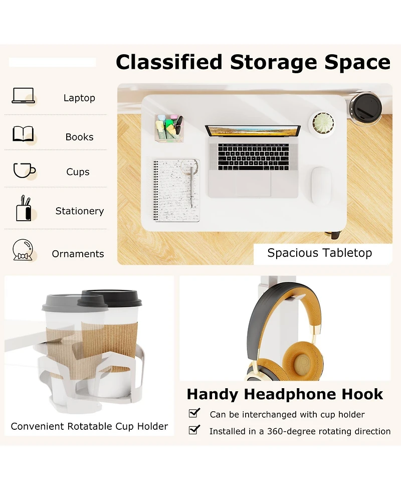 Sugift Height Adjustable Mobile Standing Desk Overbed Table